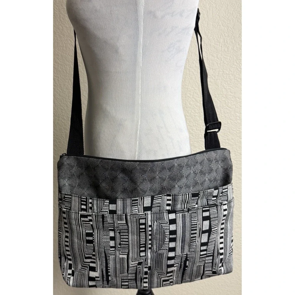 Maruca Messenger Bag Optic Beat Black Tapestry Handbag Handmade Colorado USA